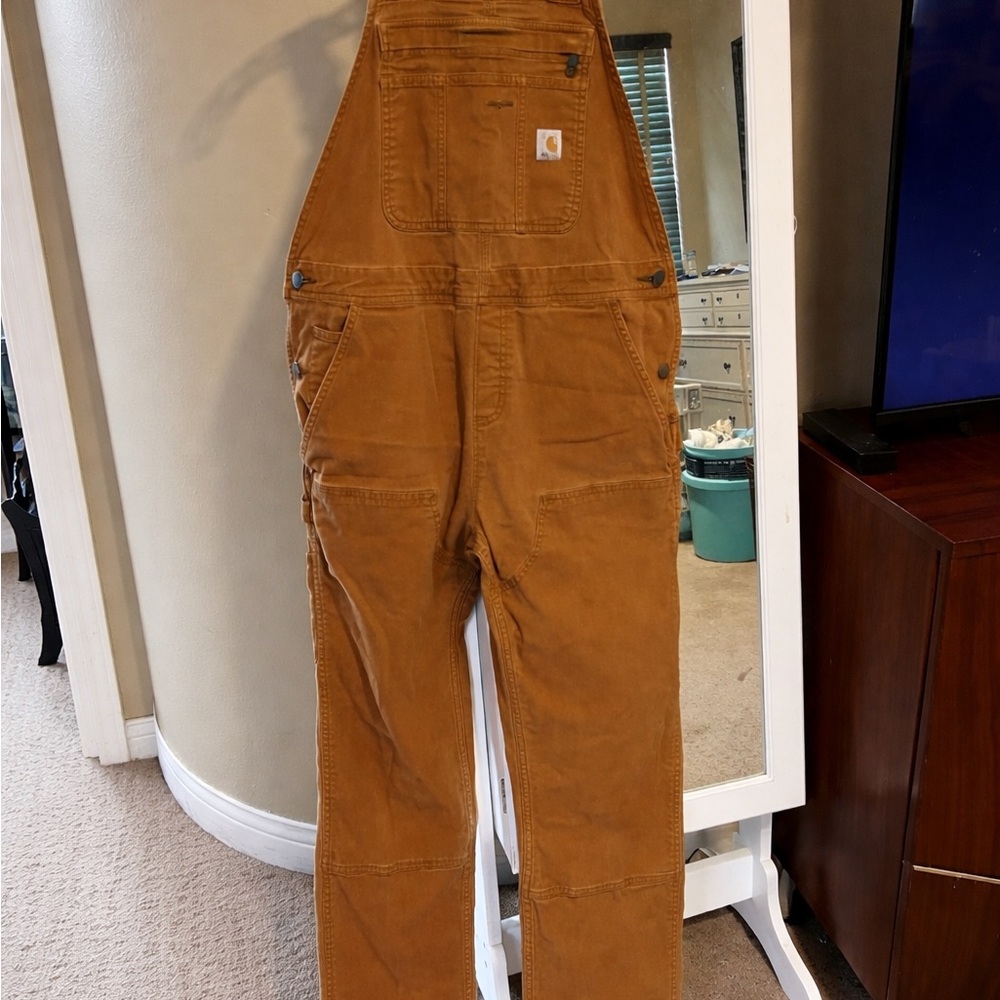 Carhartt Brown Rugged Flex Bib Overalls Women’s Small 4/6 Double Front 102438